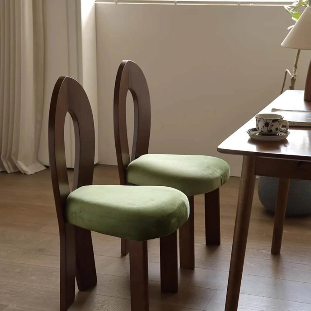 French Mid Century Solid Wood Upholstered Mermaid Design Bedroom Vanity Chair Luxury Home Dining