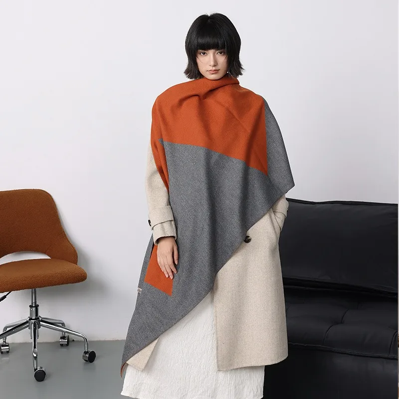 

European and American new faux cashmere scarf for women, autumn and winter high-end plaid shawl, versatile minimalist