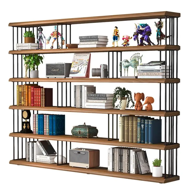 Solid wood bookshelf multi-layer display of whole wall shelves, living room storage simple  partition floor bookcase