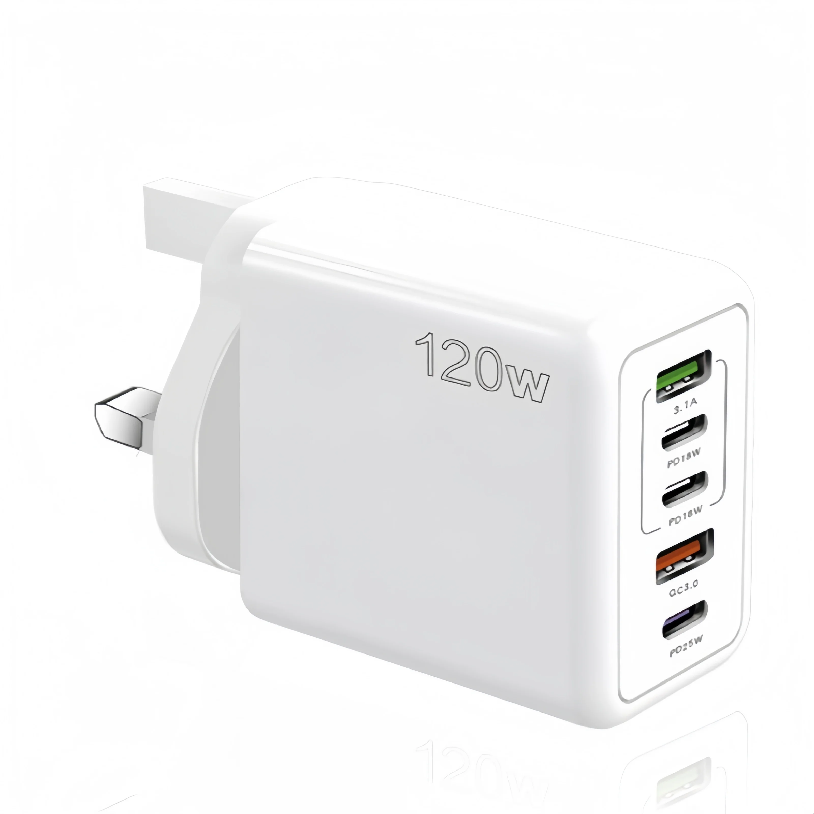 Cargador USB C de 120W y 5 Puertos, PD25W QC3.0, Cargador de Pared de Carga Rápida para iPhone 15 17 Samsung Xiaomi Huawei Laptop