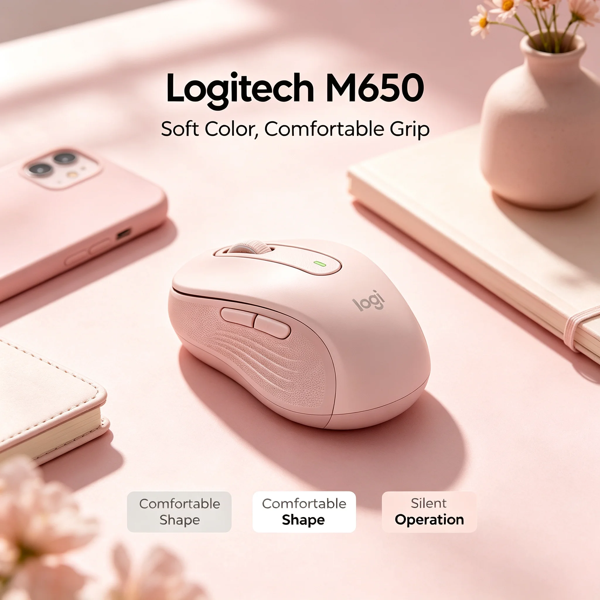Logitech M650 Bluetooth Mouse Wireless Silent Click Multi System Compatible Office Ergonomic Computer Mouse