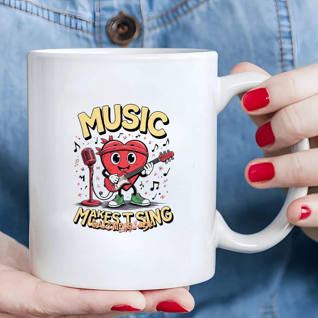 

11oz Cartoon Heart Music Guitarist Cup Kids Cold & Hot Beverage Cup Christmas Gift Family & Office Cup