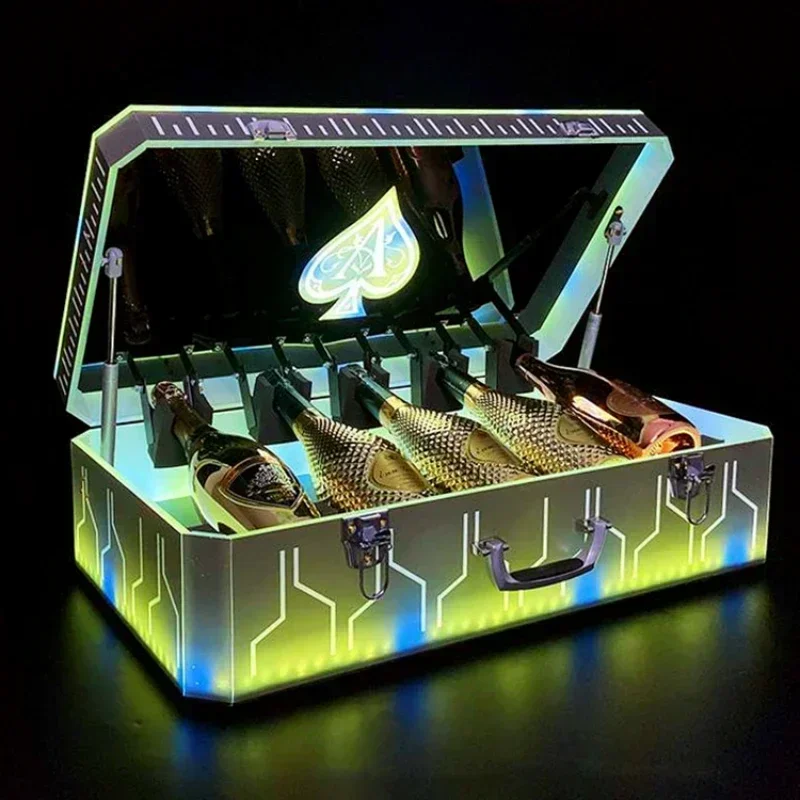 Boîte à vin à changement couleur LED personnalisée, service  bouteille de champagne, étui à bombes, boîte  présentation Hot sale