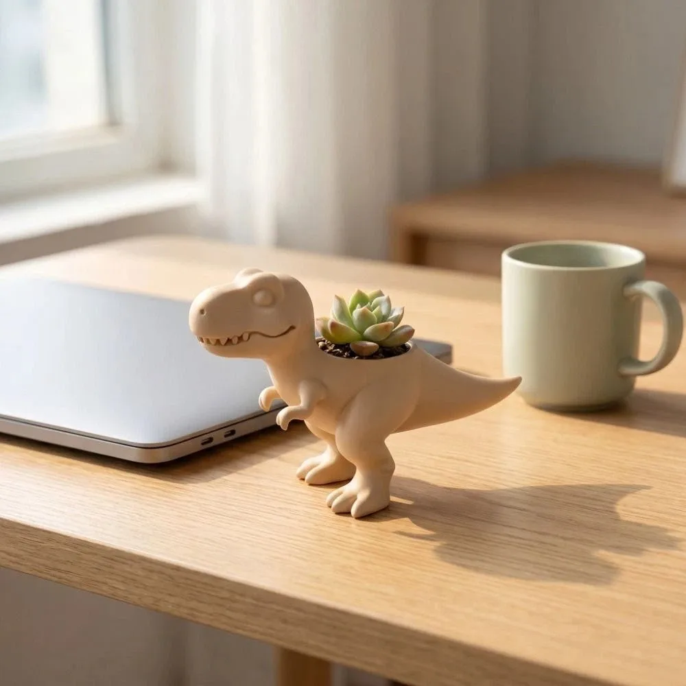 Animal Figurine 3D Printed Dinosaur Flowerpot Ornaments Desktop Decor Mini Potted Planter Funny T-Rex Plant Pot Balcony