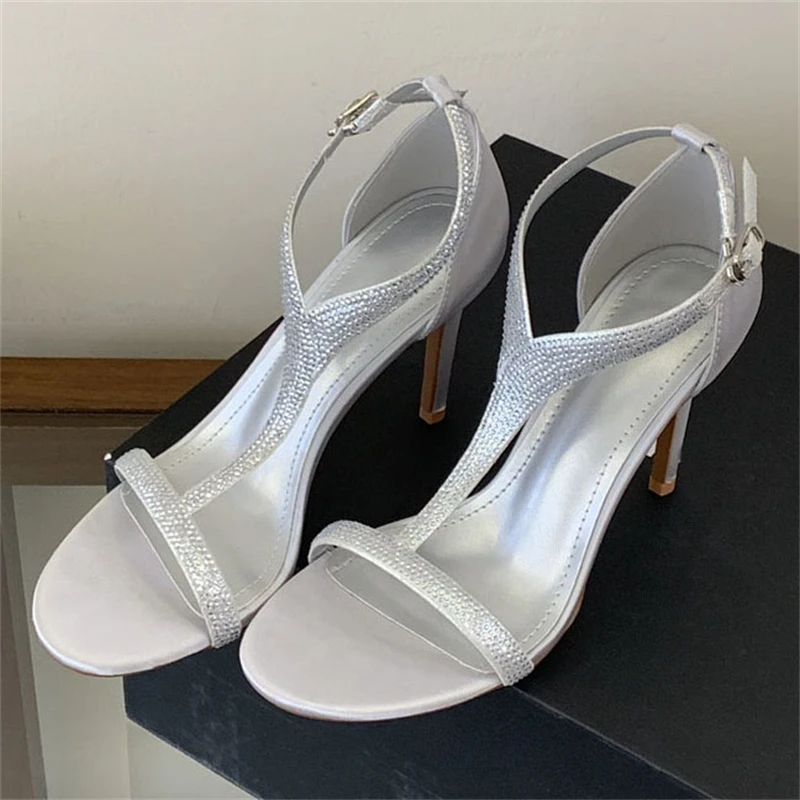 

Eilyken Sexy Thin High Heels Crystal Diamond Women Sandals Fashion Summer Open Toe Buckle Strap Striptease Party Shoes