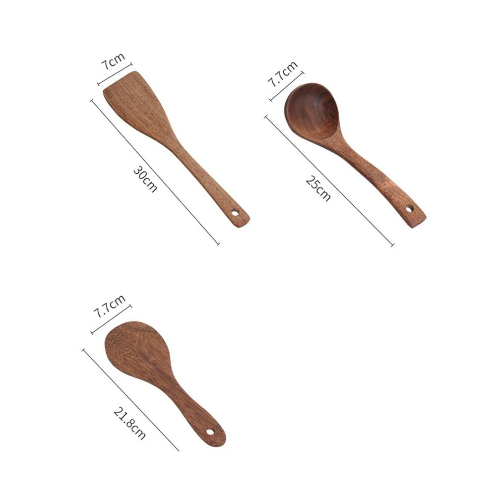 

3pcs Long Handle Wooden Cooking Spoons Food Serving Scoop Kitchen Utensil Eco Friendly Hang Hole Easy Storage Soup