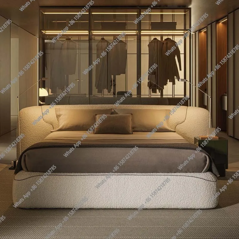 

Высококачественная модель тканевой кровати для комнаты, итальянская минималистичная двуспальная кровать, современная большая дизайнерская модель для плоской спальни