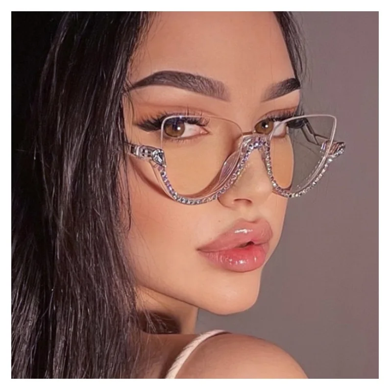 Fashion Personality Anti-blue Light Women Glasses Anti-radiation Computer Frame Inlaid Brick Design Prescription Glasses