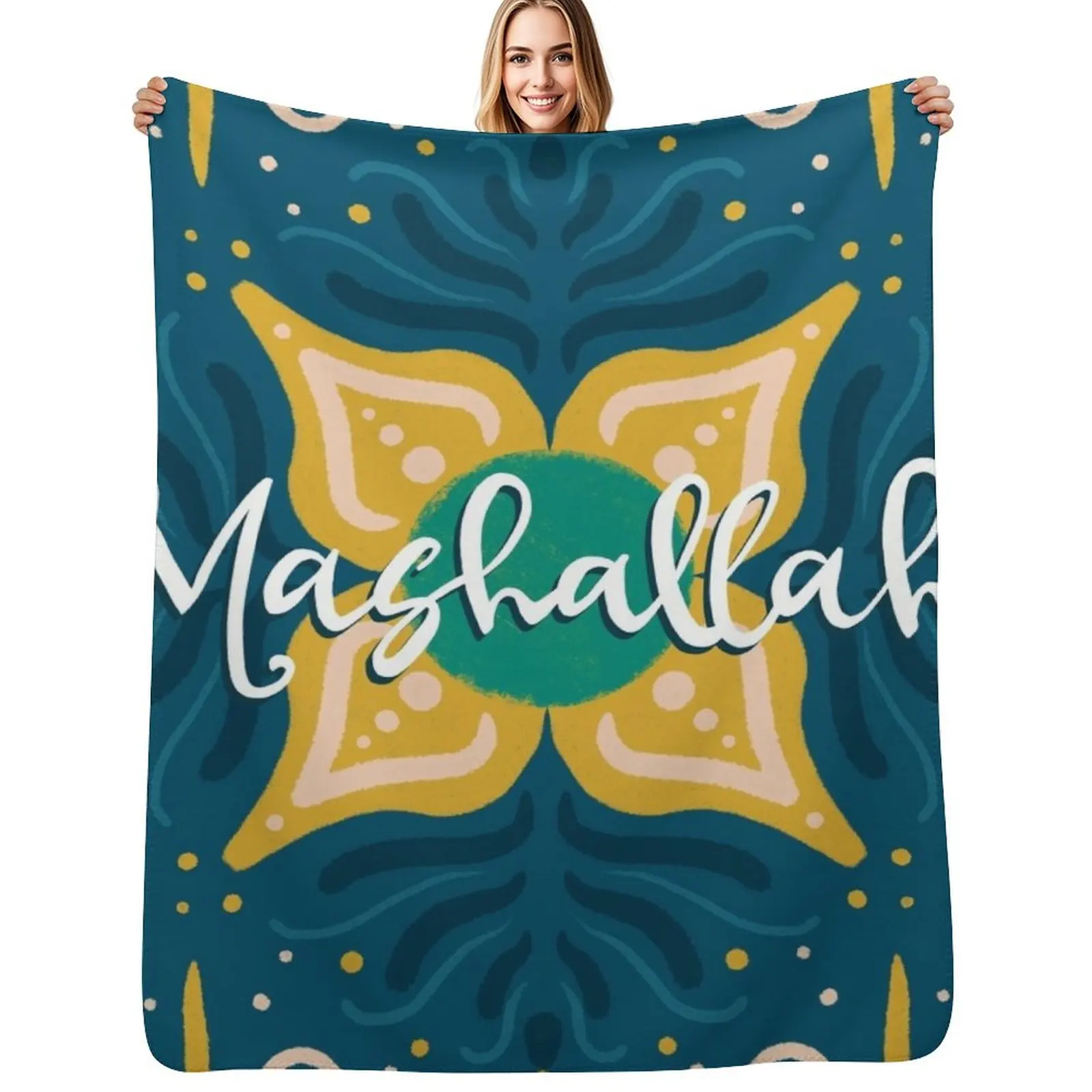 

Mashallah ‘God Willed it’ Throw Blanket Faux Fur Soft Warm Blanket for Bed
