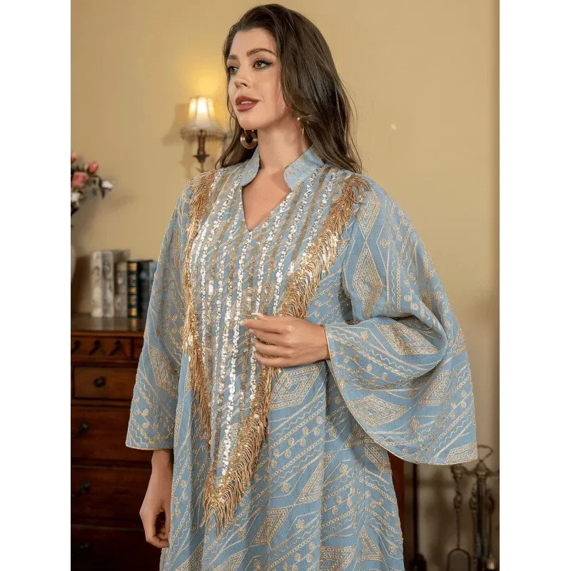 

SW005 Muslim Evening Dress Robe Mesh Embroidered Sequins Women's New 2025