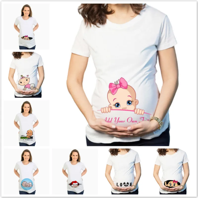 Women\'s T-Shirts Cartoon Maternity Tops Baby Funny Pregnancy T Shirts Cotton Short Sleeve T-shirts for Pregnant Women Tees S-3XL