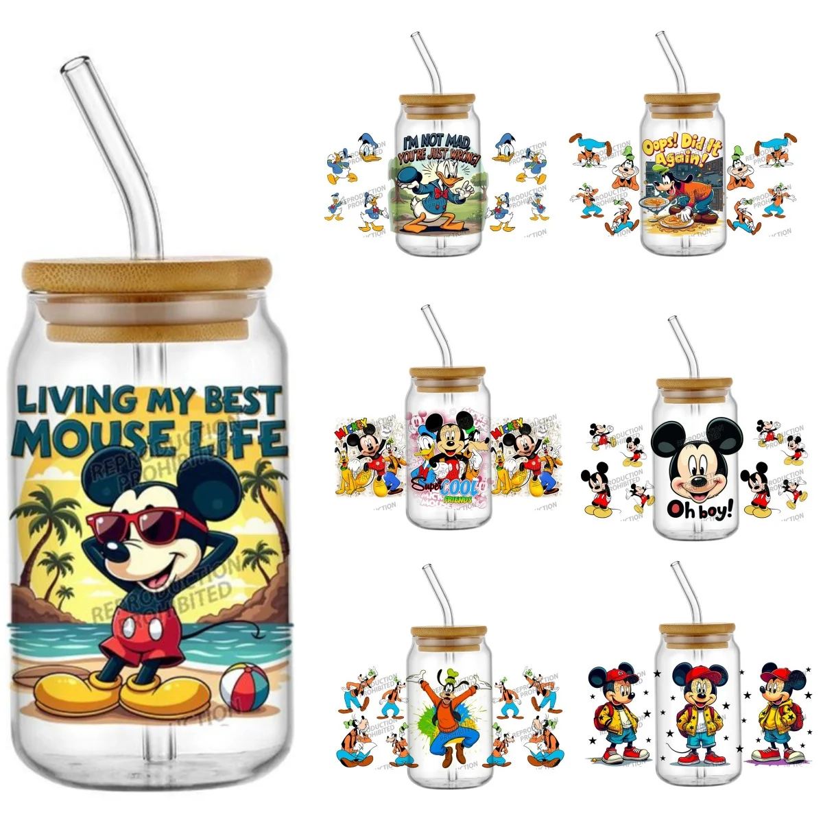 جديد 20 تصميم لطيف ميكي دونالد داك 16 أوقية UV DTF ثلاثية الأبعاد الهاتف ملصق الشارات يلتف الزجاج يمكن الكؤوس الإبداعية الحرفية لتقوم بها بنفسك الهدايا #1