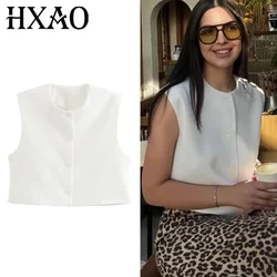 HXAO Cropped Women's Suit Vests Office Wear Red Black White Vest Woman Button Up Sleeveless Vests For Women Basic Waistcoat
