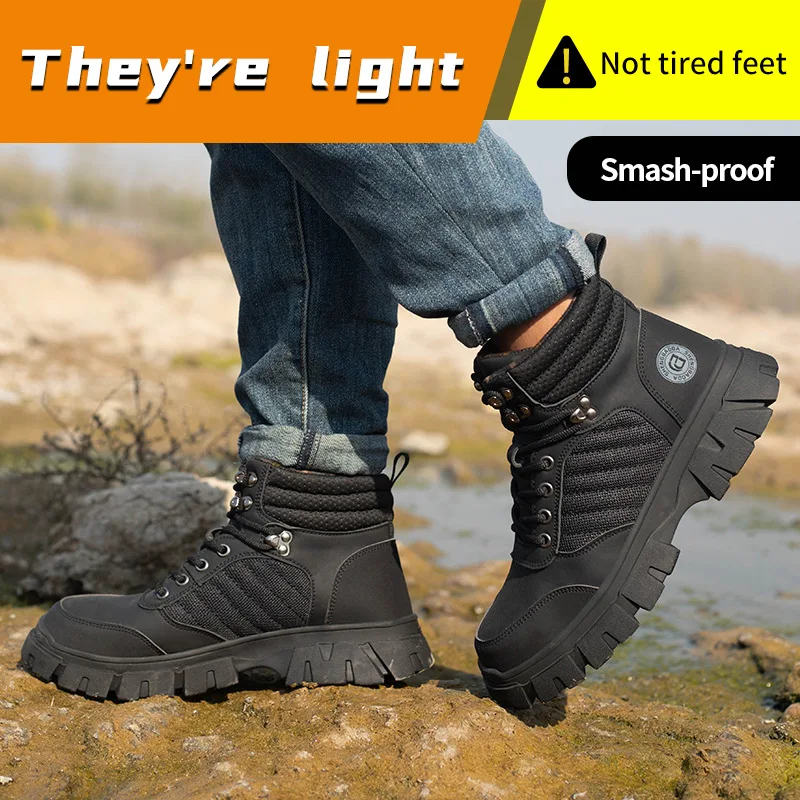 Steel Toe Safety Shoes Man for Work Safety Boots Anti Smash Anti-Stab Protect Safety Work Shoes Men Breathable Work Sneakers