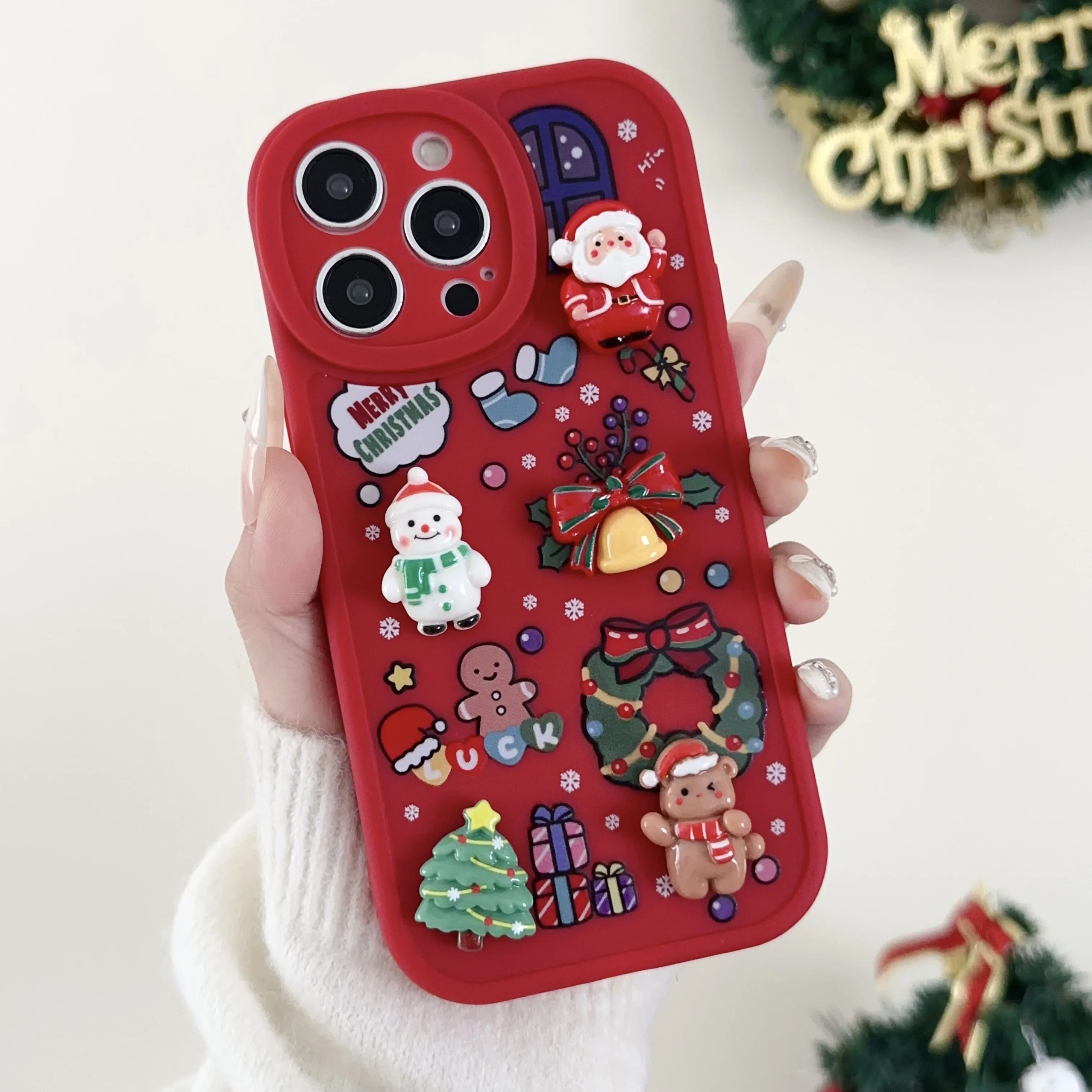 3D Cute Dolls Snowman Santa Claus Soft Phone Case for iPhone 11 12 13 14 15 16 Pro Max Merry Christmas Tree Back Cover Xmas Gift