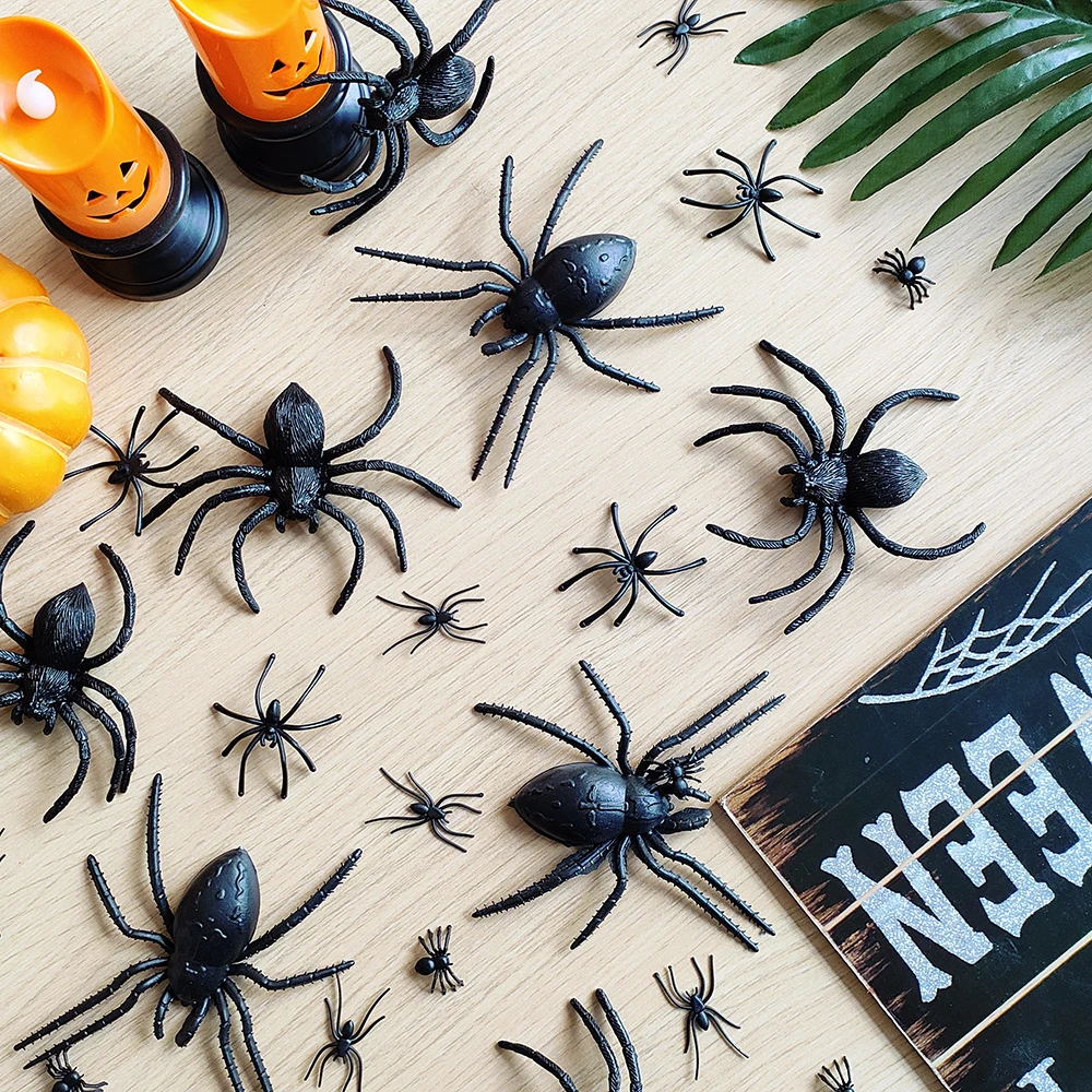 50/100pcs Halloween Spiders Decoration Realistic Plastic Mini Black Spider Simulation Tricky Toy Haunted House Fake Spider Decor