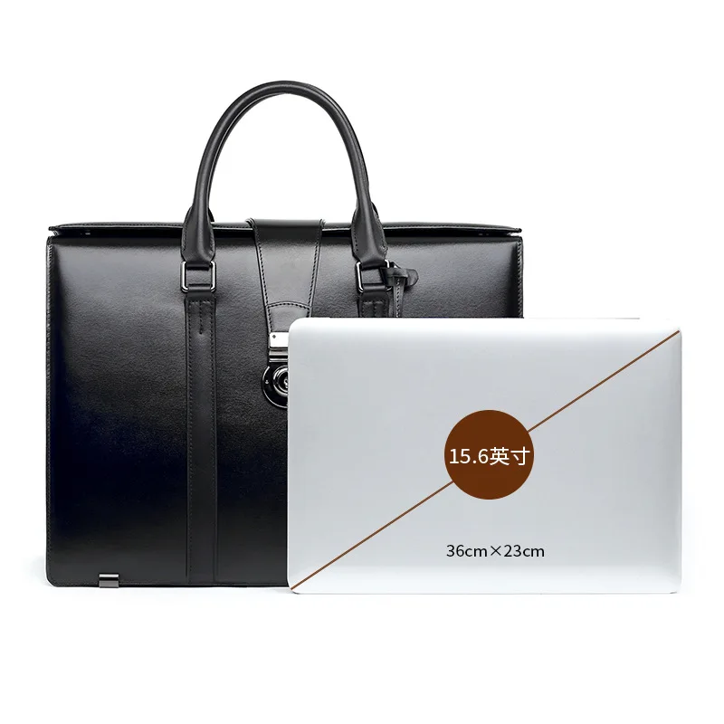 New Genuine Leather Bag With Combination Lock, Briefcase For Commuting And Business, Large Capacity Cowhide Men's Handbag