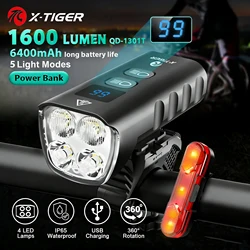 X-TIGER Bike Front Light 6400mA Rechargeable Bicycle Light 1600LM Cycling Headlight LED Flashlight MTB Bike Lamp