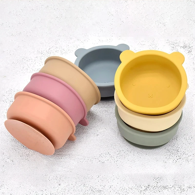 3Pcs/Set Baby Silicone Complementary Food Bowl Silicone Children Learning to Eat Rice Bowl Baby Snail Suction Cup Bowl