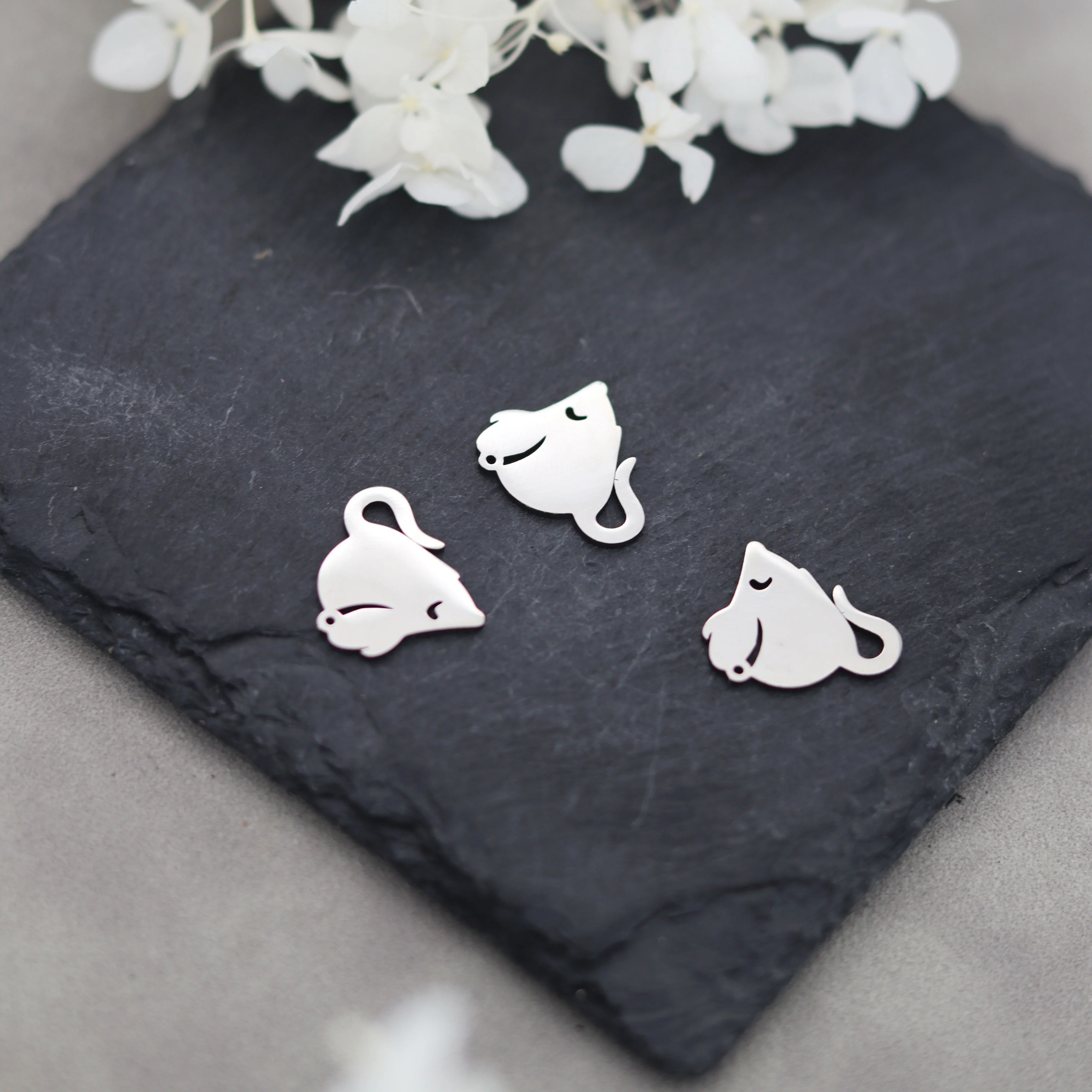 3pcs Cute Small Mouse Stainless Steel Pendant Charms for Jewelry Making Bracelets Earrings Craft Cartooon Rat diy Accessories