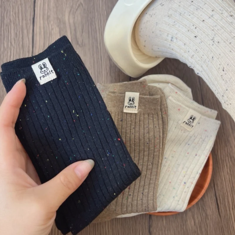 

2025 Cotton Cartoon Crew Sock Ins Style Winter Knitted Socks for Women Trendy Breathable Solid Color Warm Comfortable Soft Socks