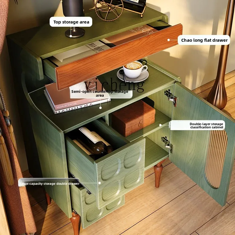 

Zz retro dining side cabinet small apartment living room sofa against the wall side cabinet storage ash wood tea cabinet