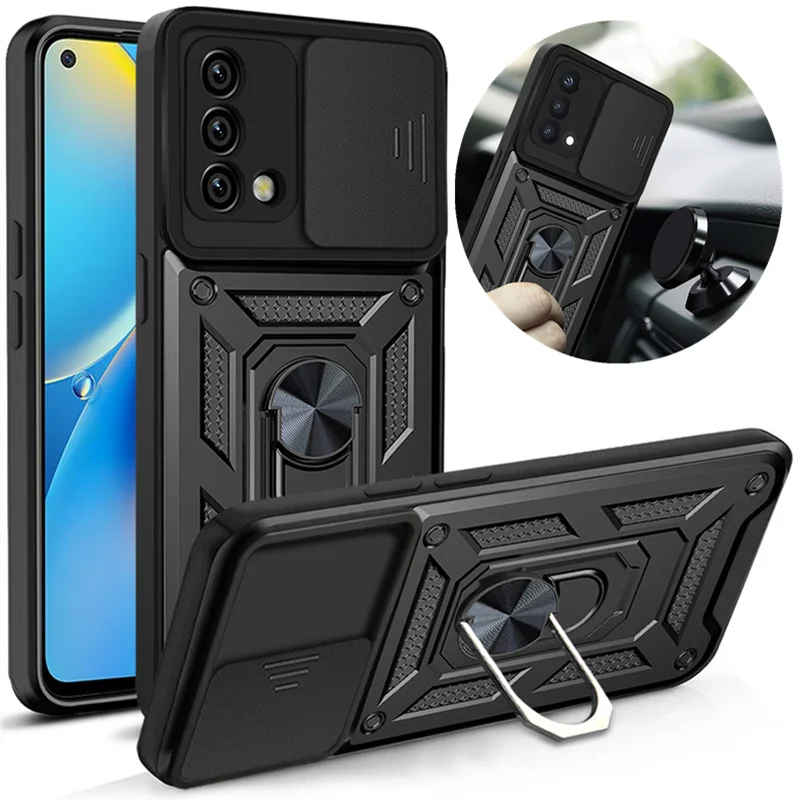 Shockproof Armor Case For OPPO A54 A74 4G Car Holder Phone Cover For OPPO A54 A74 A93 5G Slide window Camera Protection Fundas