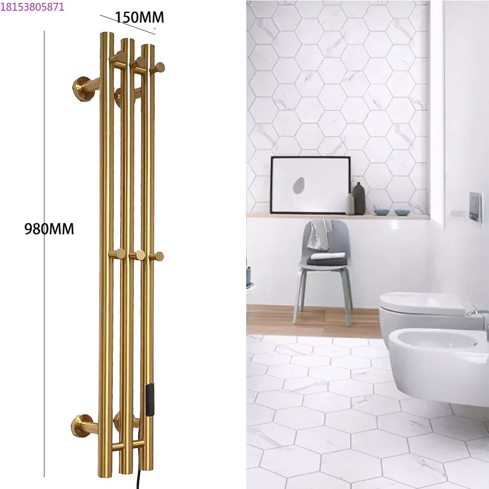 Smart Carbon Fiber Heated Towel Bar with Hook Stainless Steel Vertical Timed Constant Temperature