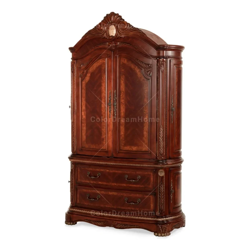 custom.Fosha Antique Style American Bedroom Furniture Classic Hand Carved Solid Wood Double Door Wardrobe with 2 Drawers