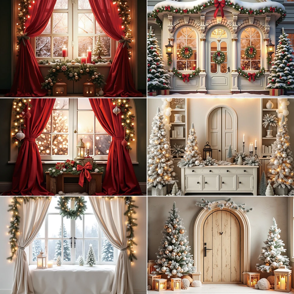 

Christmas Window Door Photography Backdrop Xmas Tree New Year Photozone Background Home Decoration Photo Studio Supplies