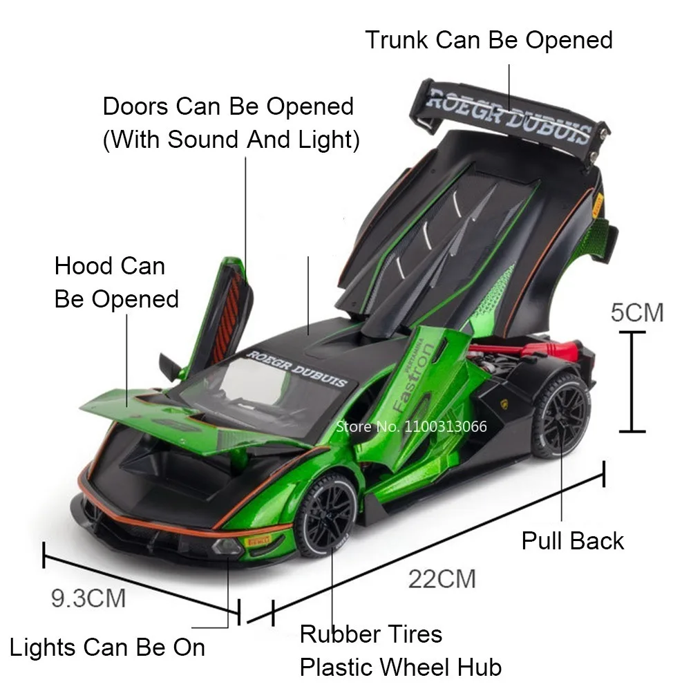 1:24 SCV12 V12 Model Sports Car Toys Alloy Diecast Exquisite Supercars Doors Opened Pull Back Sound Light Collection Car Models