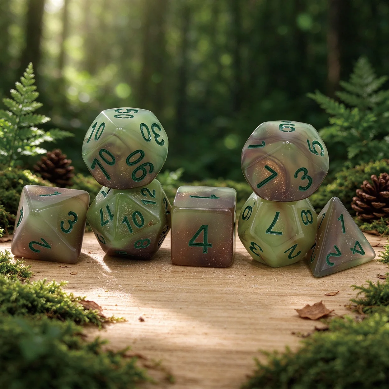 NEW 7 Pcs Forest Swirl Design Dice Set for DND RPG Table Games, Christmas & Halloween Gift for Gamer