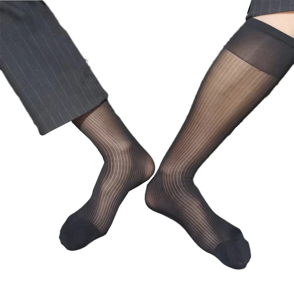 

Mens Sexy Ultra-thin Socks Elastic See-Through Sheer Breathable Transparent Stockings Business Dress Tube Quick Dry Solid Socks