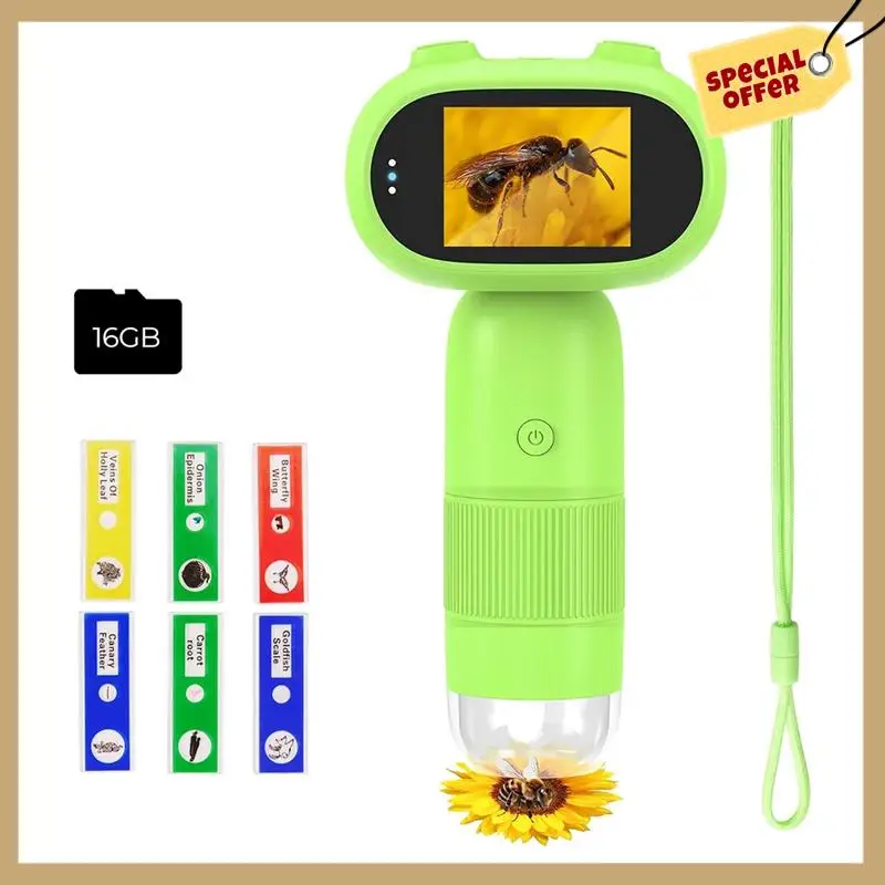 P30 어린이 현미경, 2인치 화면, HD 16MP 카메라 및 1080P 비디오, 포켓 코인-WMAN을 갖춘 1000X 슬라이드 디지털 현미경