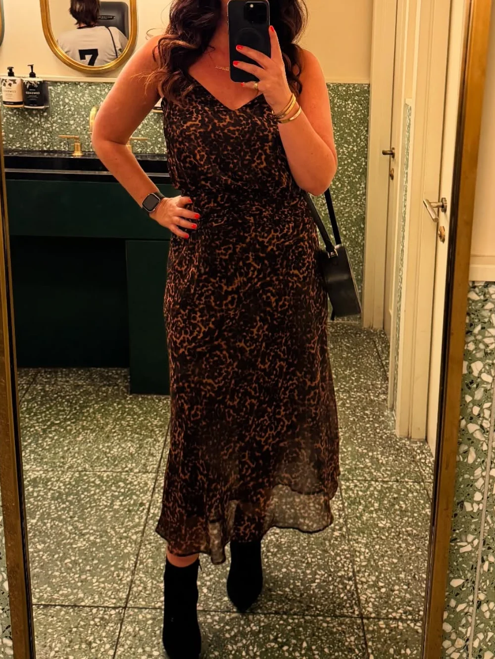 Vestido midi com estampa animal feminino, novo outono 2021, decote em v, costas abertas, elegante, cintura smocked, sexy, festa, vestidos longos