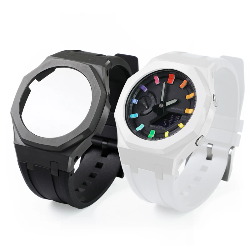 GA2100 ชุดปรับเปลี่ยนสําหรับ Casio G-SHOCK GA-2100 GA-2110 GA-B2100 เซรามิค fluororubber ผู้ชายนาฬิกาสร้อยข้อมือ