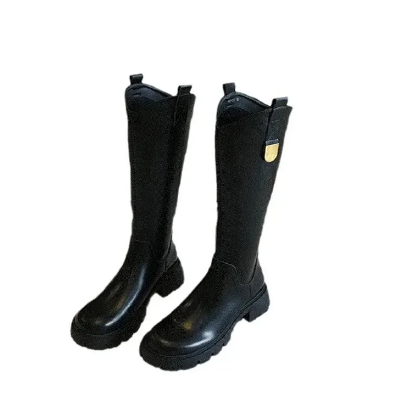 Thick Soled V-necked Long Leg Knight Boots for Women\'s 2024 Autumn Winter New Fashion Long Leg Knee Length Womans Boots Zapatos