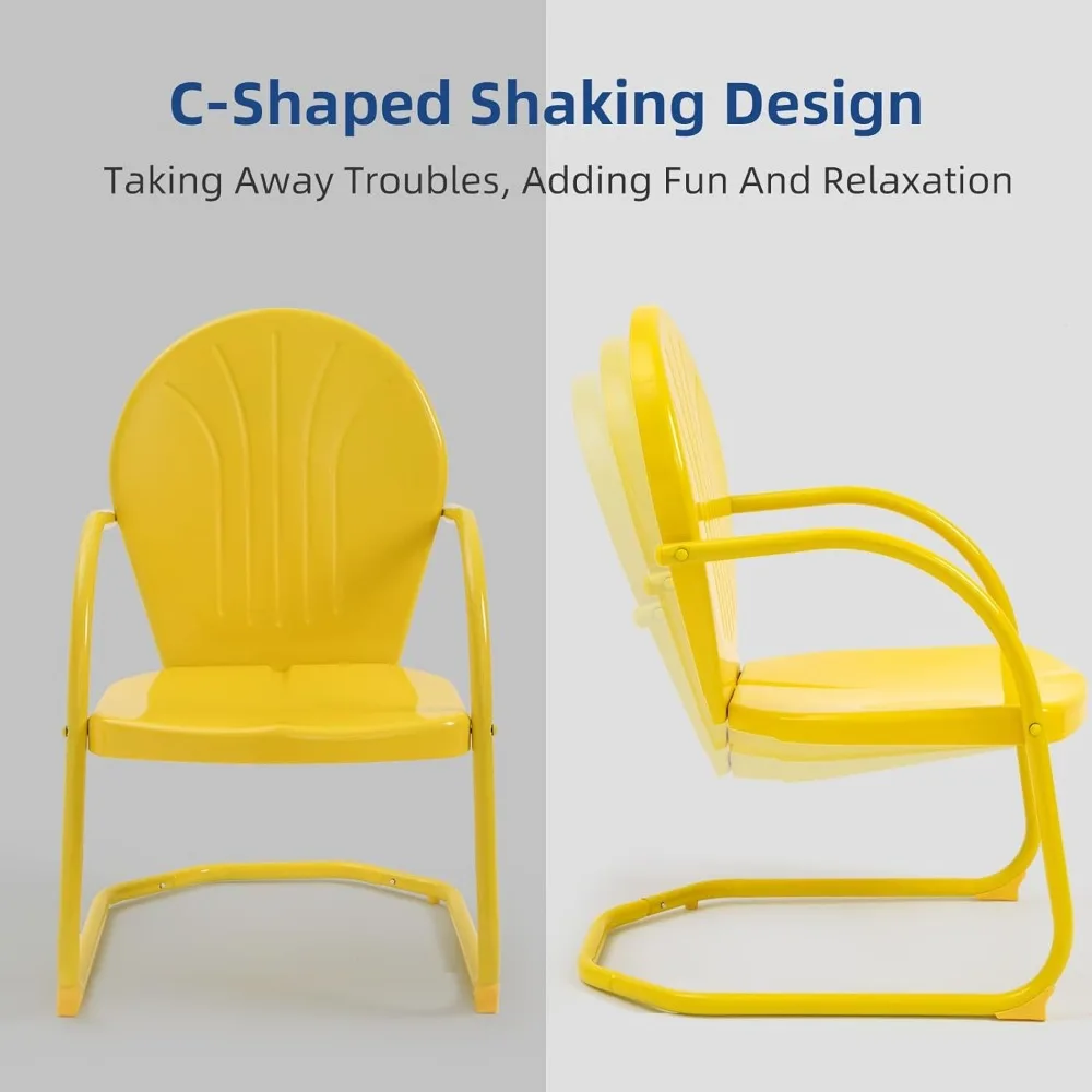 Patio Bistro Set Retro Metal Outdoor Seating Set Conversation Set 3 Pieces, 2 C-Spring Motion Armchairs and Round Side Table, fo