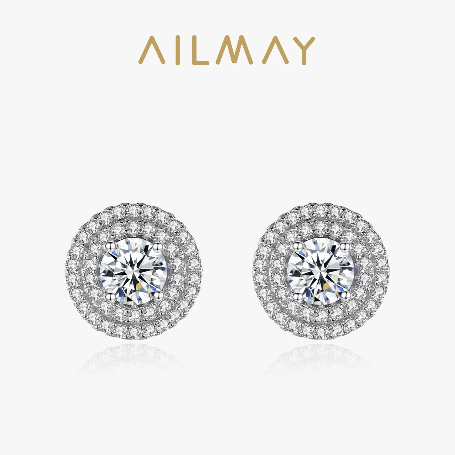 Ailmay Classic Luxury Wedding Stud Earrings Genuine 925 Sterling Silver Cubic Zirconia For Women Girls Anti-allergy Fine Jewelry