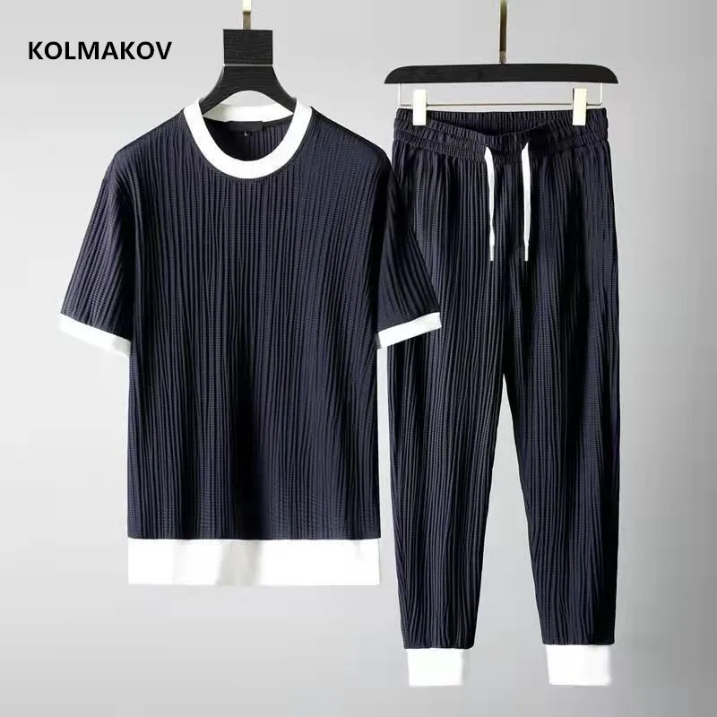 (Shirt+Trousers) 2022 Summer new arrival Mens Fashion Classic Shirt men Casual T-Shirts Men A Set Of Clothes Size M-4XL 4 colors