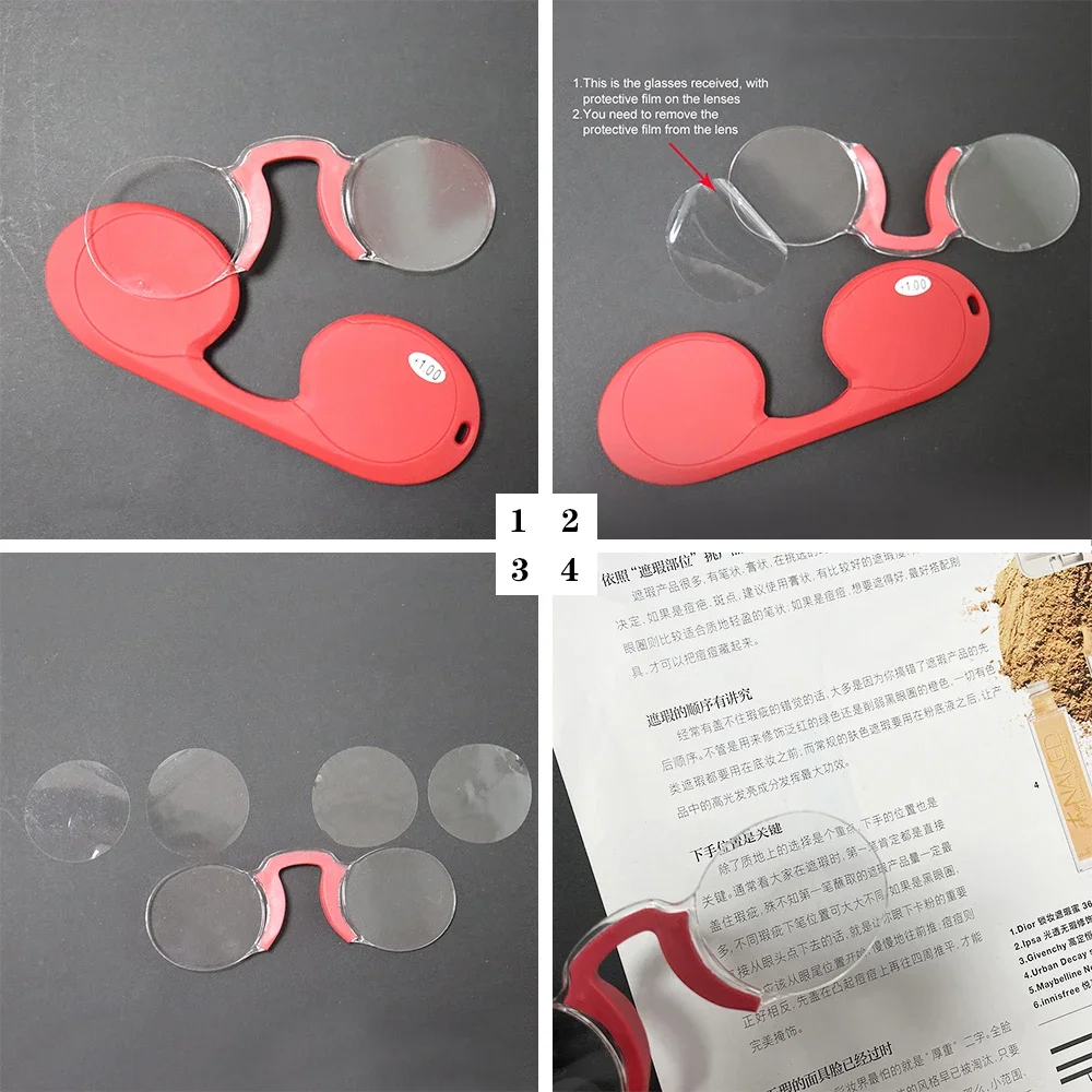 NONOR Nose Clip Pocket Reading Glasses Portable TR Square Round Silicone Frameless for Men Women Reader Glasses