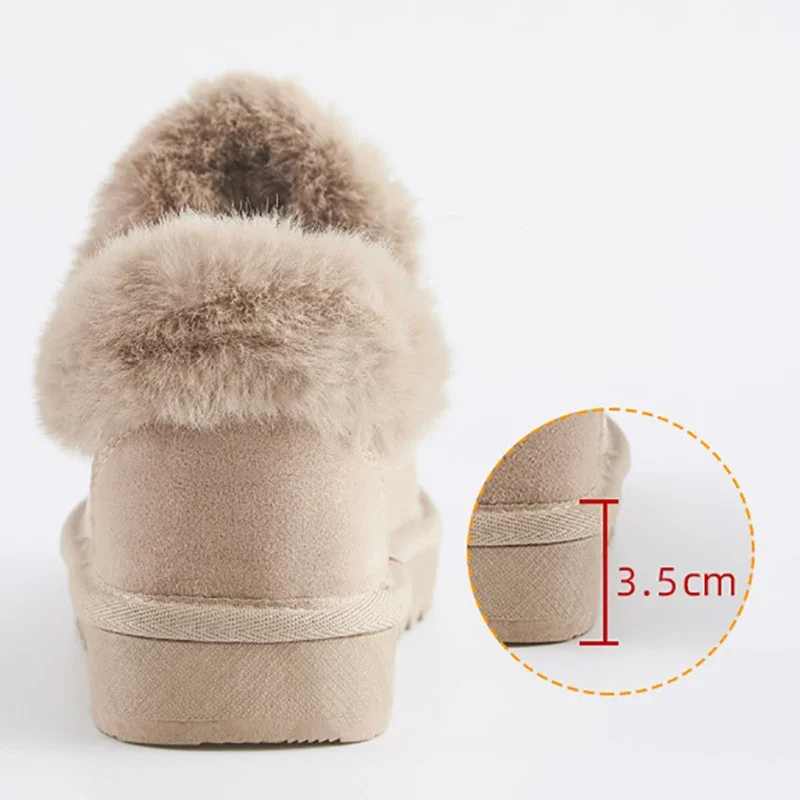 Zapatos planos de piel para mujer, mocasines de algodón antideslizantes, botas de nieve cálidas, zapatillas de felpa sin cordones, zapatos de