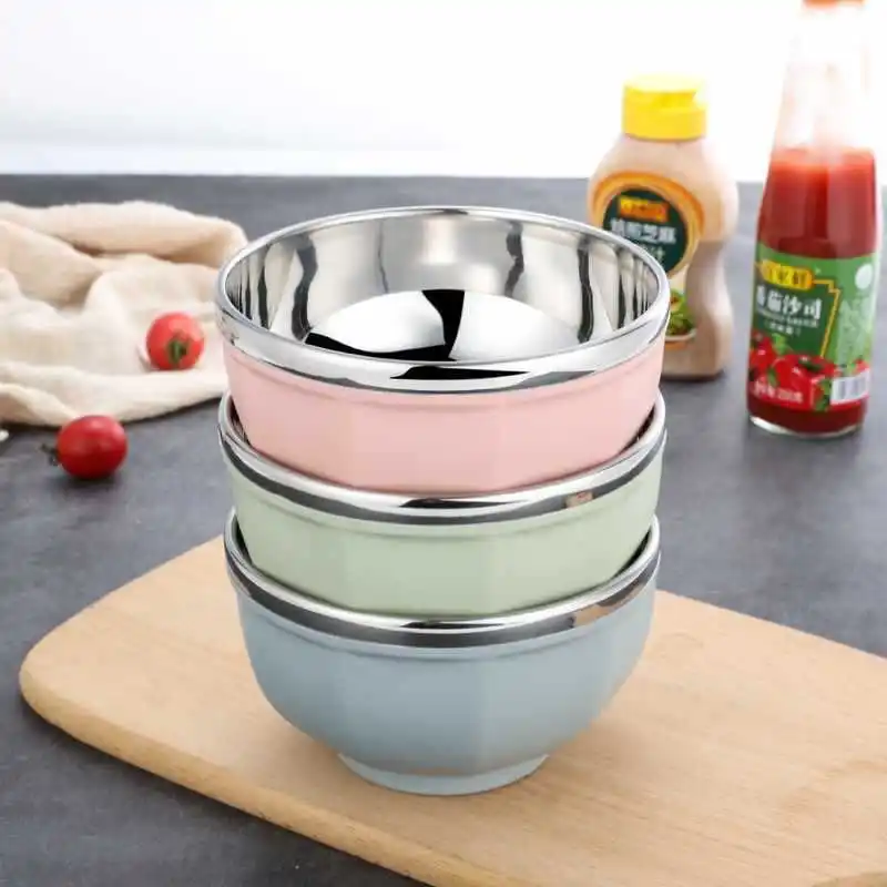 

Anti-scalding Plastic Bowl for Kids Nordic 304 Stainless Steel Soup Bowl with Lid Insulated Rice Noddle Food Containers Kitchen