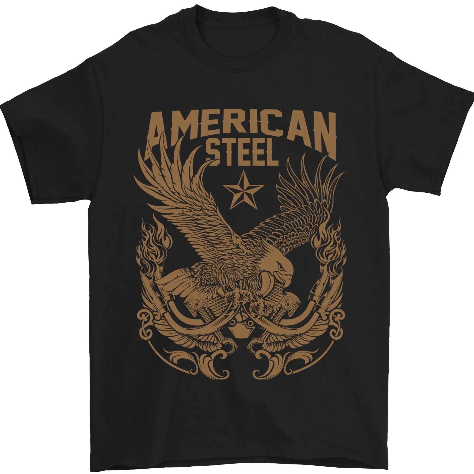 

American Steel Motorbike Motorcycle Biker T-Shirt 100% Cotton O-Neck Short Sleeve Summer Casual Mens T-shirt Streetwear