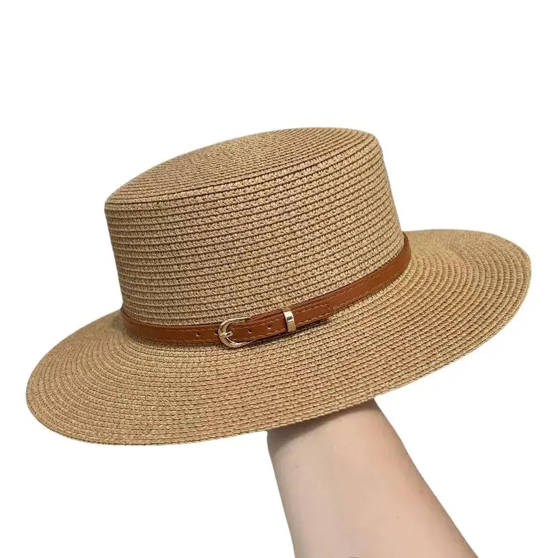 Stroh-Boater-Sonnenhut mit UV-Schutz und verstellbarem Lederriemen für Sommer, Strandurlaub und Outdoor-Reisen – Detail 8