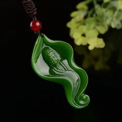 Natural Jade Green Hand Carved Guanyin Pendant Fashion Boutique Jewelry Men's and Women's Necklaces Popular Gift Accessories