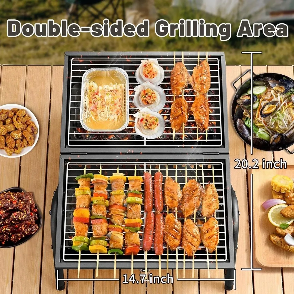 Barbecue à charbon portable pour camping et pique-nique, gril portatif, fumoir britannique pour l'extérieur, adapté au sac