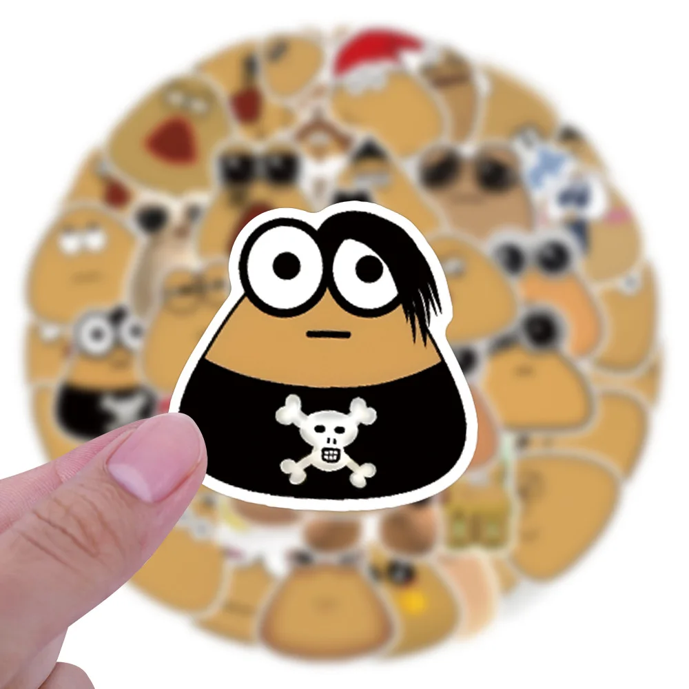 55PCS Game My Pet Alien Pou Sticker Cartoon Cute Fun Doodle Waterproof Decal Children's Toys for Wardrobe Bike Desk Guitar