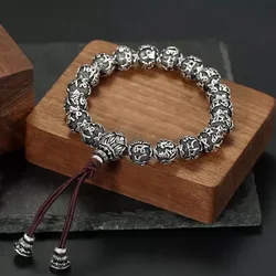 Vintage Beaded Domineering Bracelet for Men 8/10/12/14/16mm Metal Bead Bracelet Tibetan Buddha Wrist Chain Men Jewelry Gift