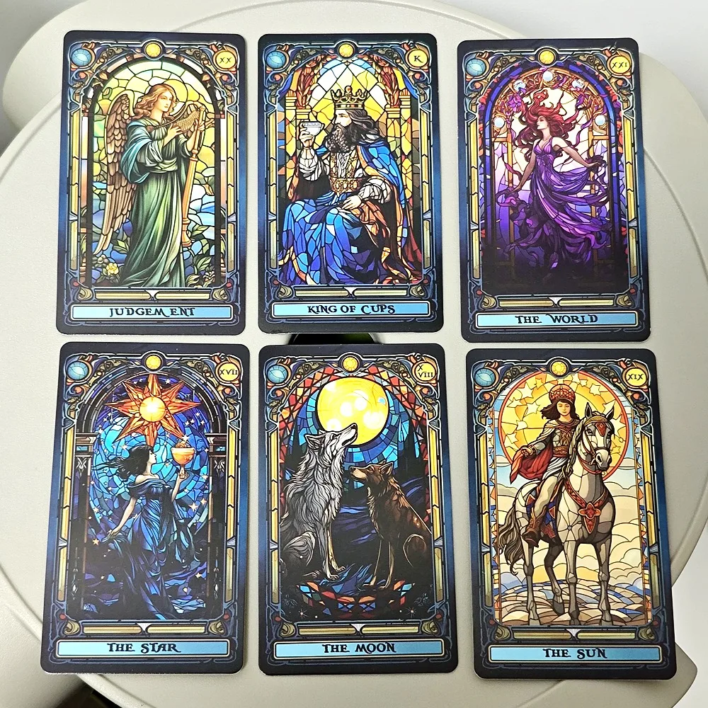 Complete Tarot Carding 10.3*6cm Stained Glass Set Inspired Rider Waite Smith Tarot Card Deck 78 Pcs Cards